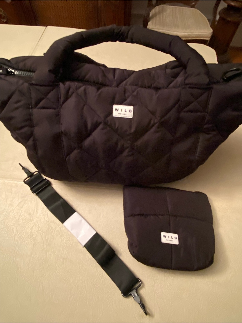 Quilted Black Women’s Tote Bag with Detachable Strap